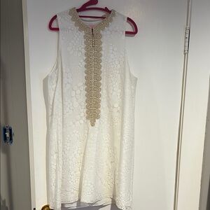 Lilly Pulitzer White Lace Shift Dress with Gold Detailing
